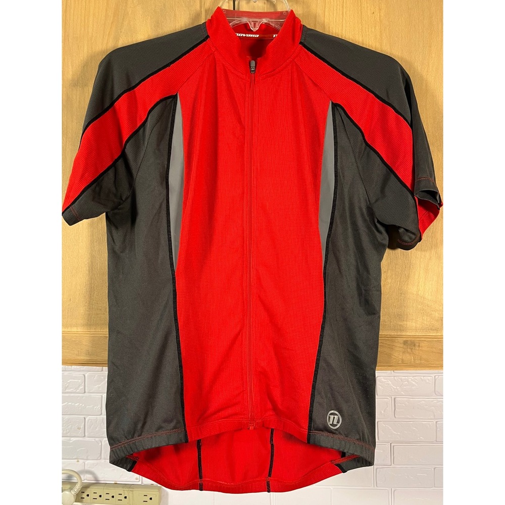 Novara Cycling Jersey Mens‎ Medium Red Gray Full Zip Short Sleeve Bike